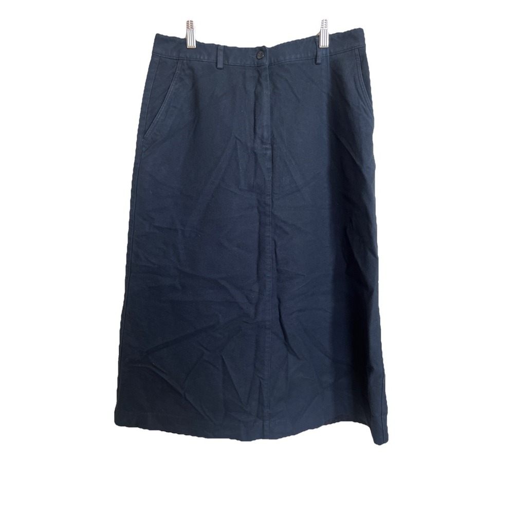 L L Bean Blue Maxi Skirt Pockets Zipper‎ Belt Loop100% Cotton Shell Size 10